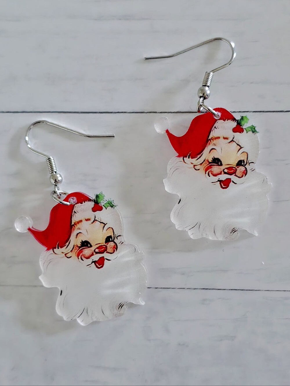 Retro Santa Dangle Earrings - Christmas Holiday Jewelry Hypoallergenic